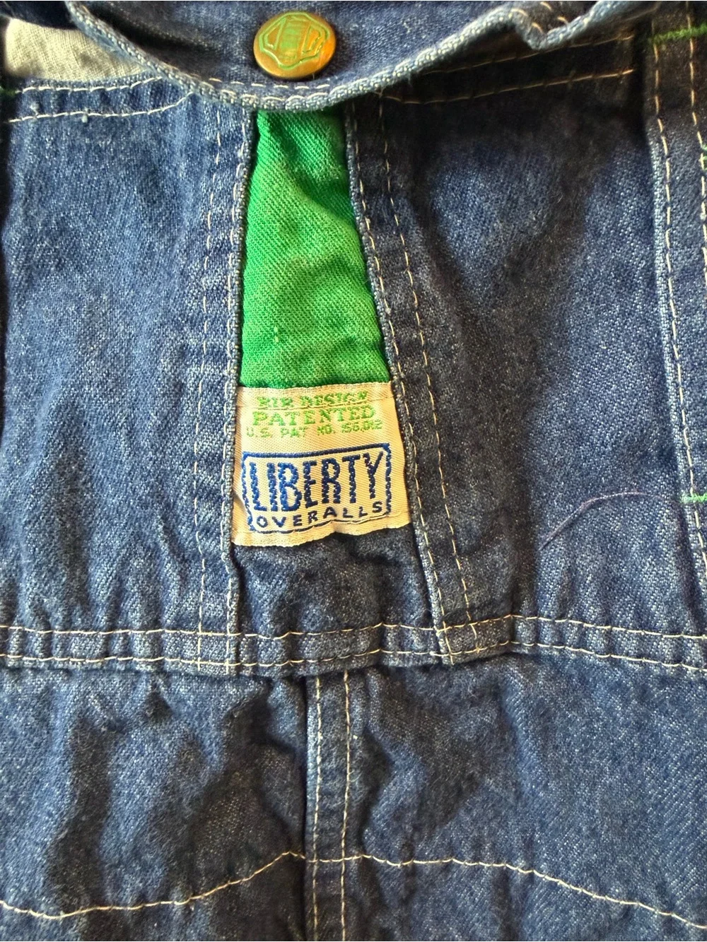 Classic Blue Denim Overalls with Green Accent
